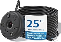 Vista 1 de NTONPOWER Regleta negra de 25 pies con 4 tomas, 2 puertos USB, cable de extensión de escritorio, protección contra sobrecarga, carcasa de ABS