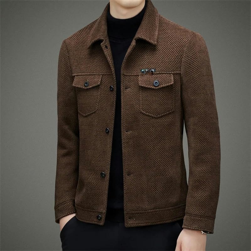 Spring Fall Men Plaid Thicken Wool Jackets Business Casual Warm Short Coats Outwear Solid Color Windproof Tops3