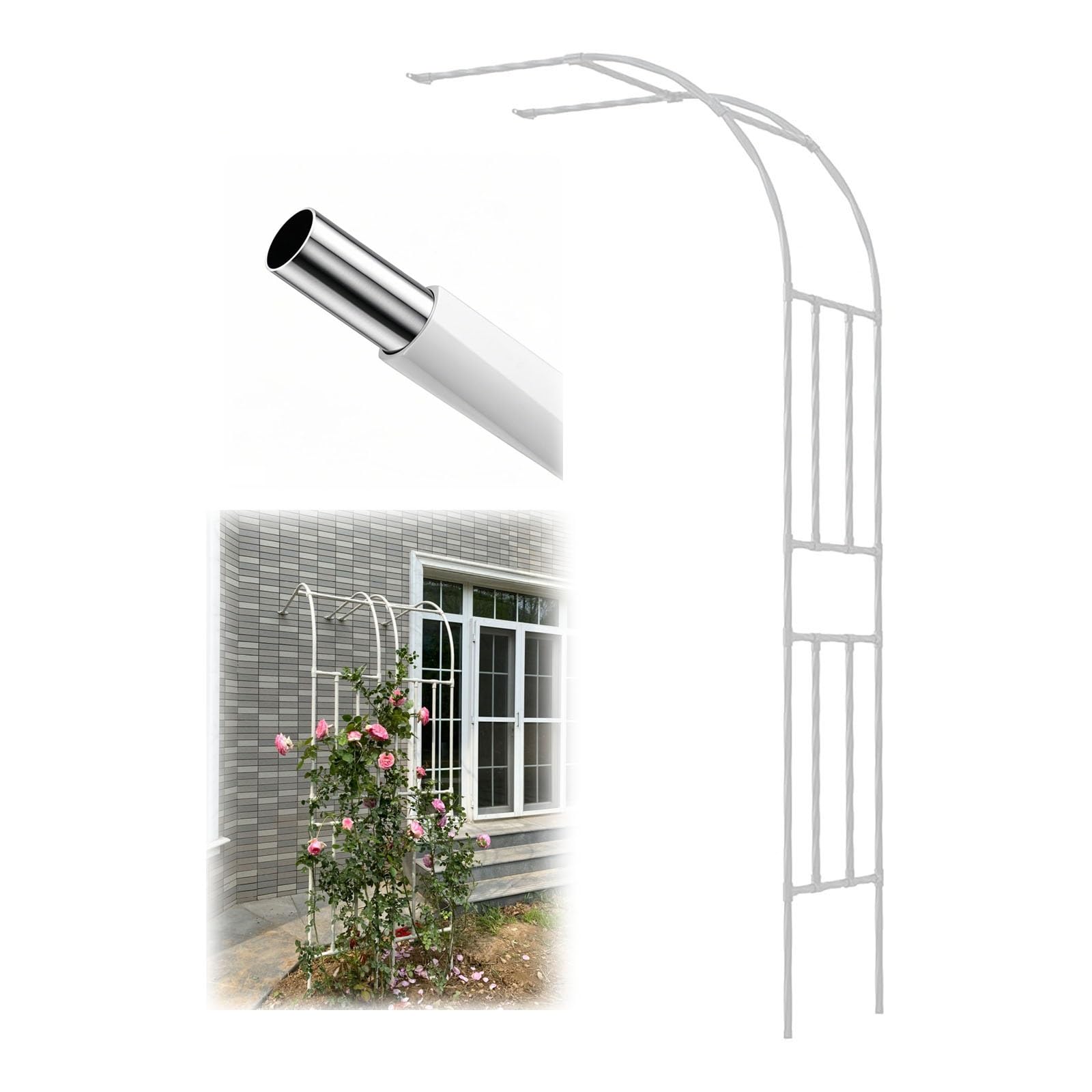 Verstellbarer Metall-Gartenbogen für Kletterpflanzen, 90-300 cm Rankhilfe für den Außenbereich, weißes Finish, ideal für Hochzeiten und Hinterhof-Dekor, elegante Rosenstütze