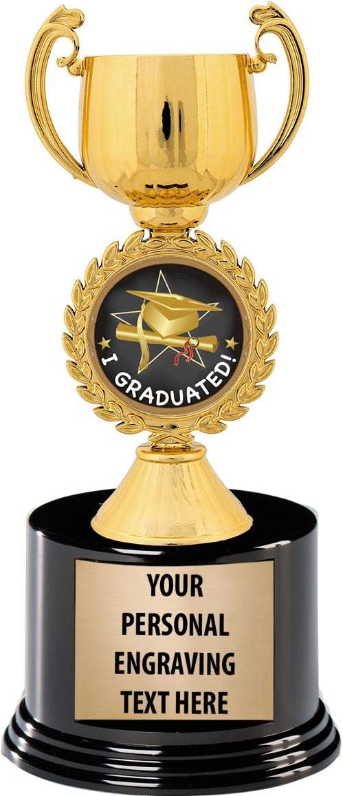 Graduation Trophies with Custom Engraving, 7.25" Personalized I Graduated Gold Cup Award Trophy On Deluxe Round Base Prime