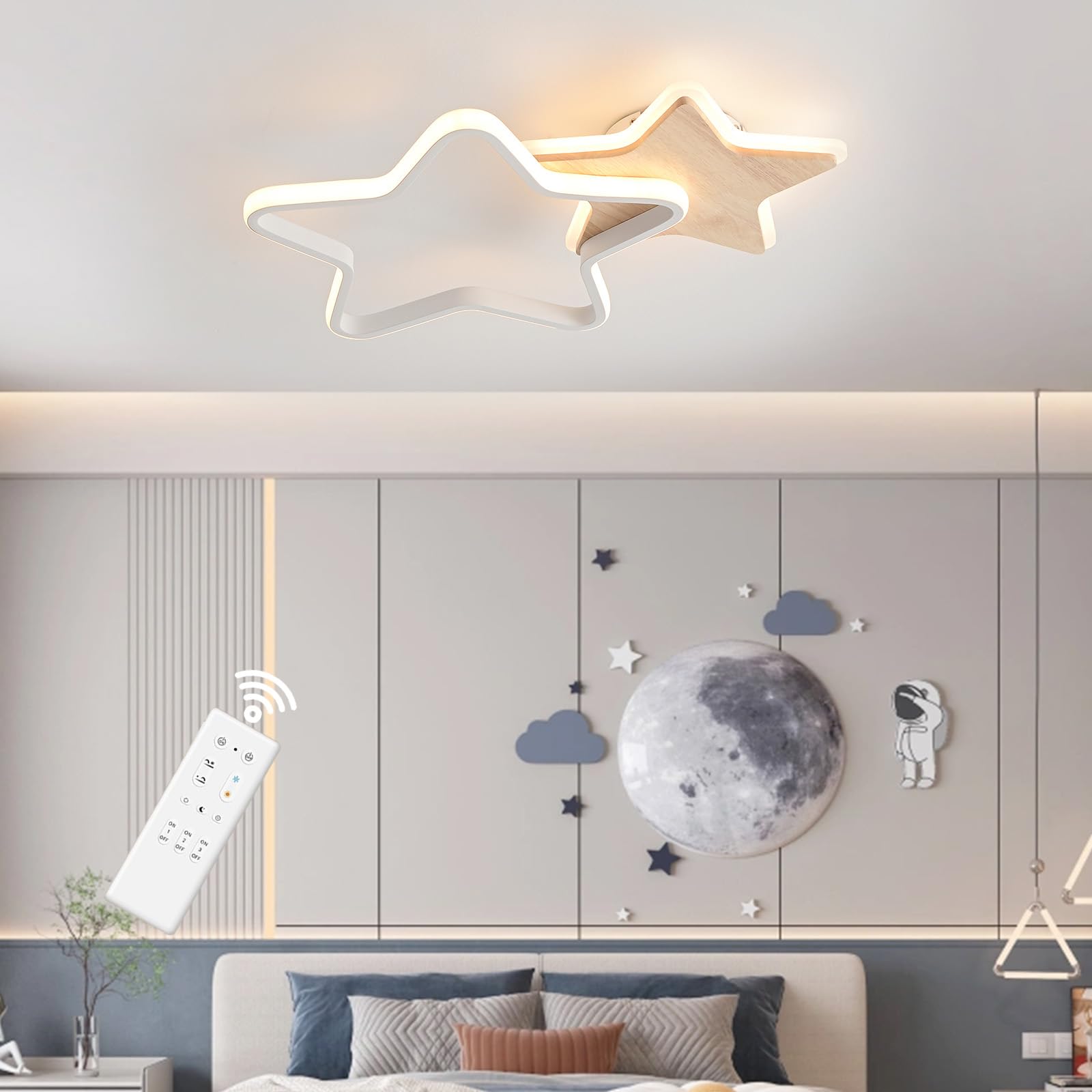Lámpara de Techo LED, Lámpara de Techo de 26W para Habitaciones Infantiles, Habitaciones Infantiles de 40cm Regulable, Plafon LED Creativa con Forma de Estrella