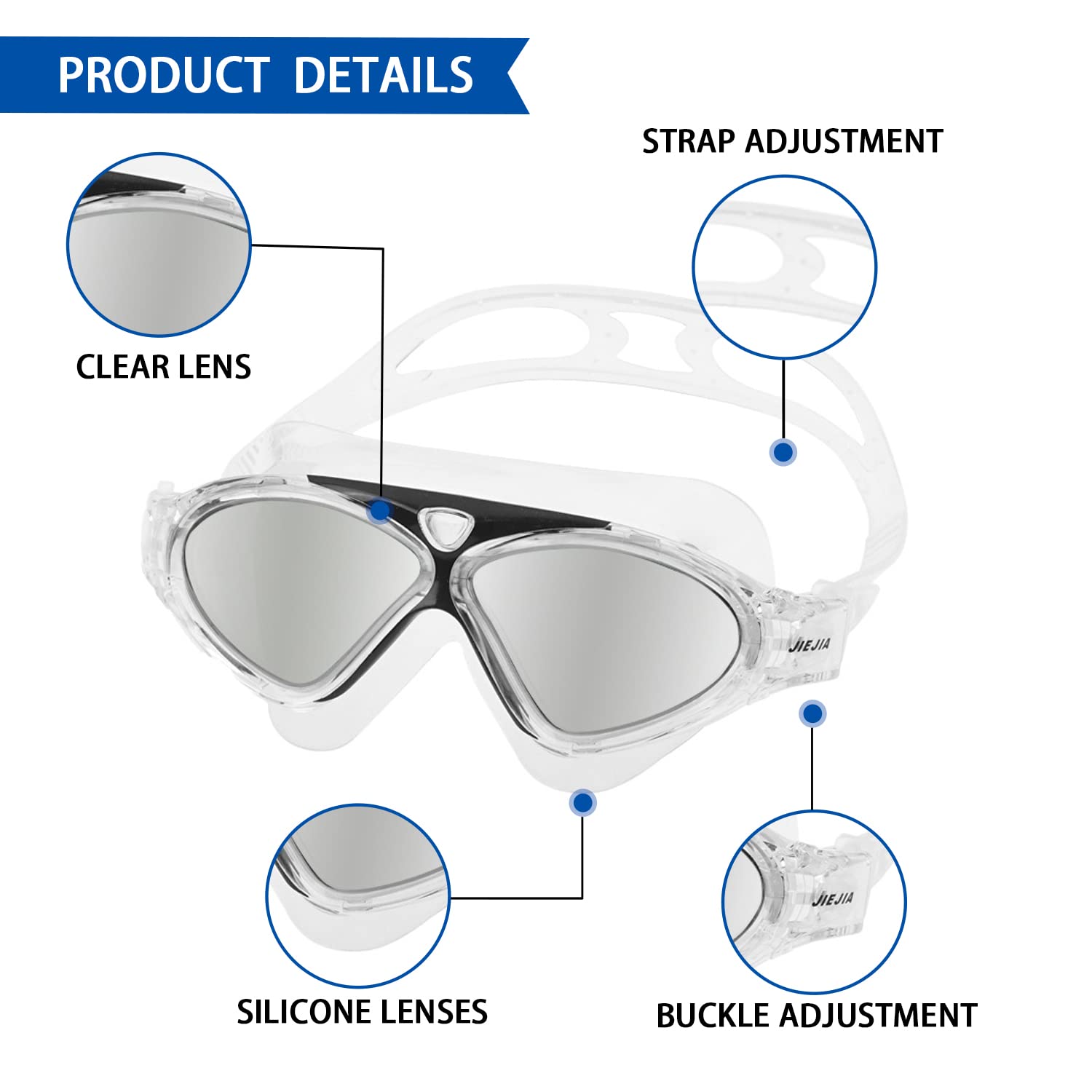 GWAWG Swimming Goggles No Leaking Anti Fog with Adjust Comfortable Silicone Skirt for Adult Men Women Junior Kids(Black) - Image 4