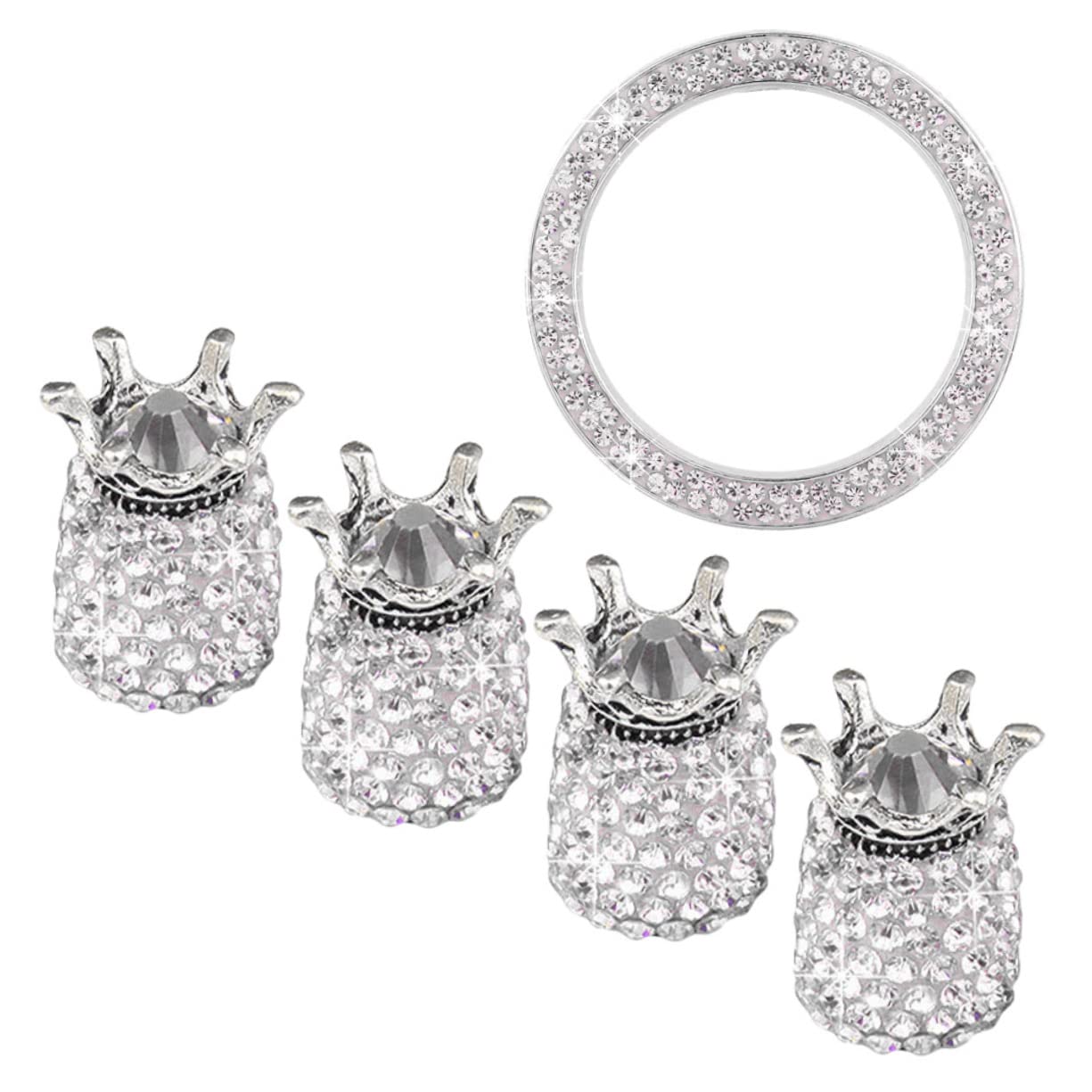 Gatuida 15stücke Teiliges Set Krone Rhinestone Auto Zündknopf Und Ventilkappen Dekorative Reifenstaubkappen Für Fahrzeugzubehör Und Langlebig Geeignet Für Verschiedene Weiß