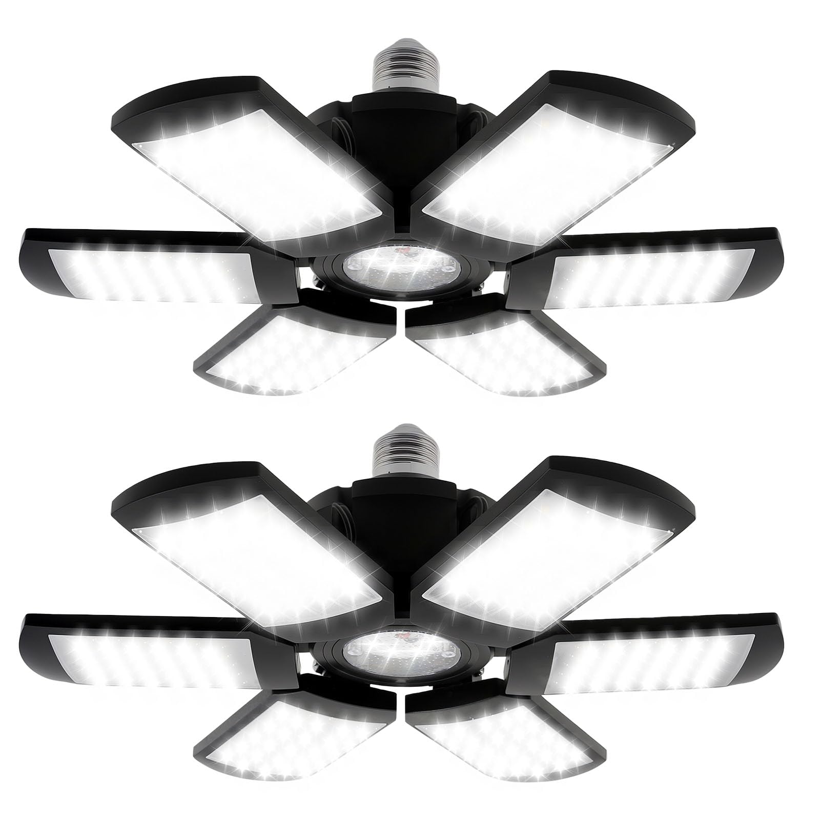 2 Pack LED Garage Ceiling Light, 160W 6500K Deformable with 6+1 Adjustable Panels Commercia Bay Lamp for E26/E27 Screw Socket,Basement,Barn,Workshop,Attic