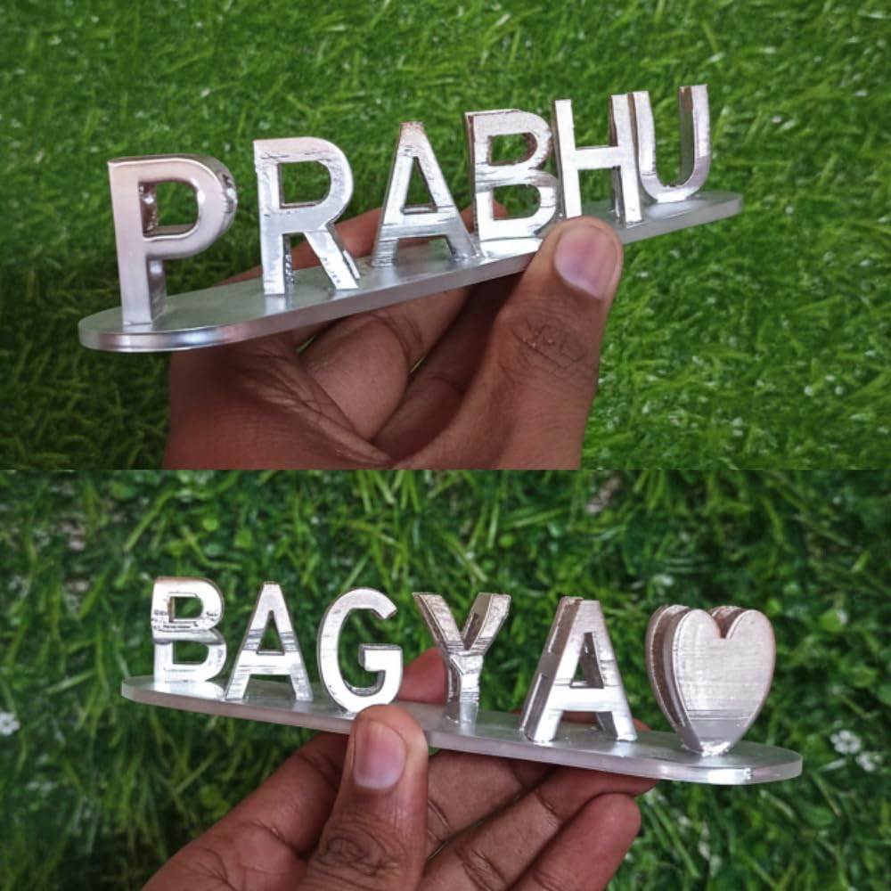 3D Personalized Name Plate, Silver and Gold Metallic Finish, Double-Sided Flip Design, 19 cm x 3.5 cm x 3 cm, Anniversary Wedding Gift (6 Characters)-image-49
