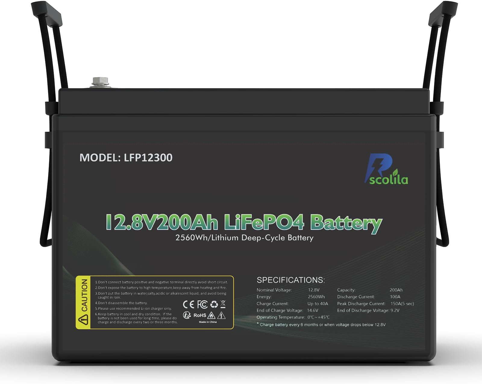12V 200Ah LiFePO4 Battery, Built-in 100A BMS Rechargeable, 5000-15000 Cycles, 2560Wh for Trailer RV, Boats, Solar System, Trolling Motors, Energy Storage