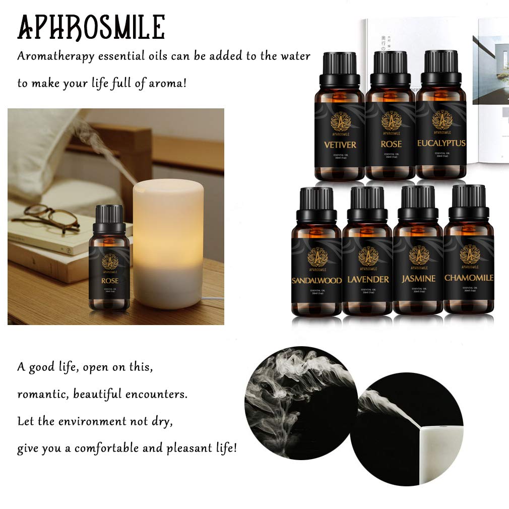 Aromatherapie Rose ätherisches Öl Set für Diffusor -Jasmin,Vetiver,Eukalyptus,Kamille Öle,7x30ml Sandelholz ätherisches Öl Kit für Luftbefeuchter, 100% reines Lavendel esential Öl