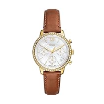 Fossil Orologio Neutra da donna, Movimento cronografico al quarzo con cinturino in acciaio inossidabile o in pelle, Marrone E Oro
