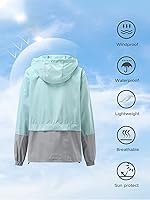 Vista 6 de Century Star Chubasqueros ligeros para mujer, chaqueta rompevientos impermeable para mujer, abrigo impermeable plegable con capucha