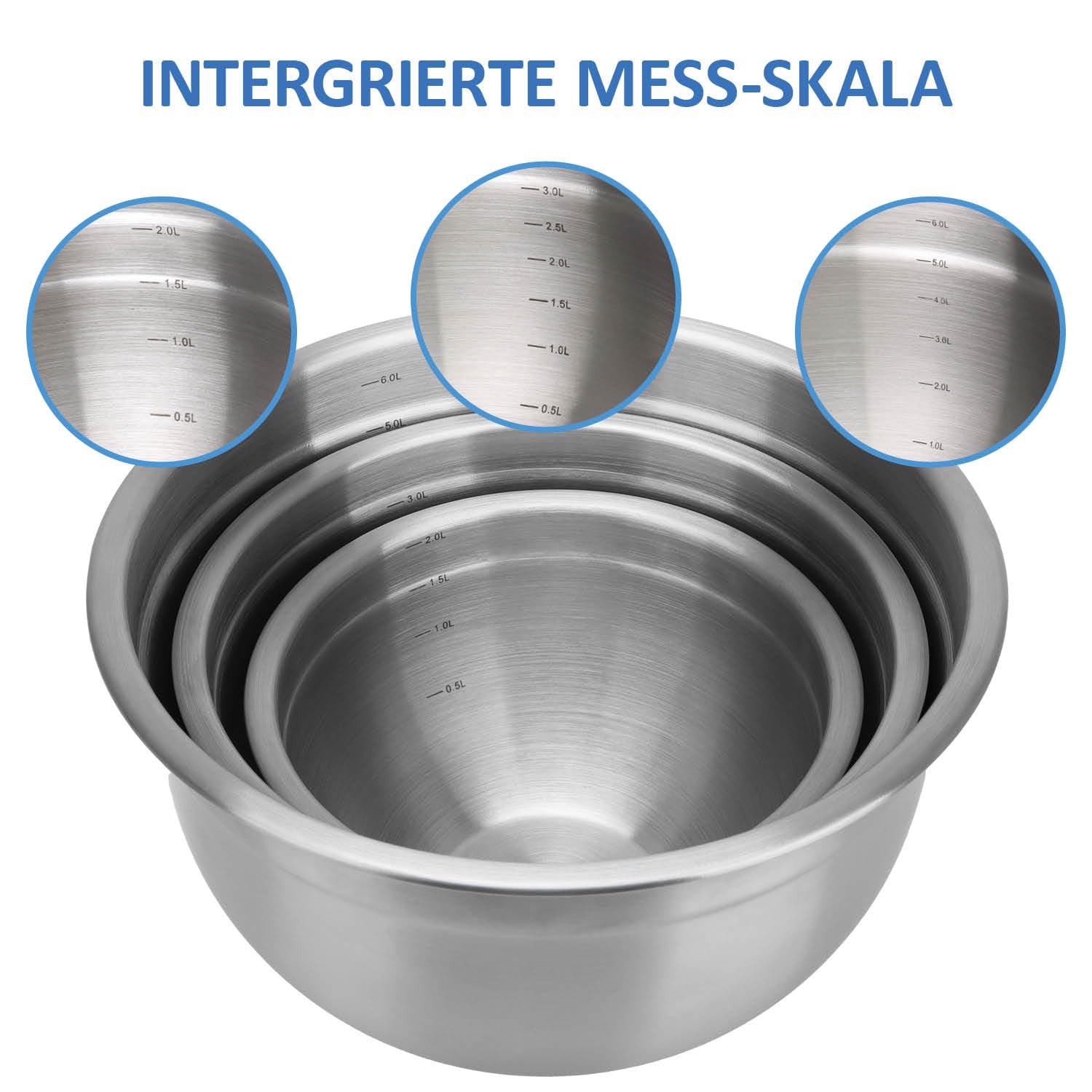 3x bol mélangeur en acier inoxydable avec couvercle - saladier en 3 tailles - bol en métal multifonctionnel - bol de service pour la nourriture (3 pièces - grand)