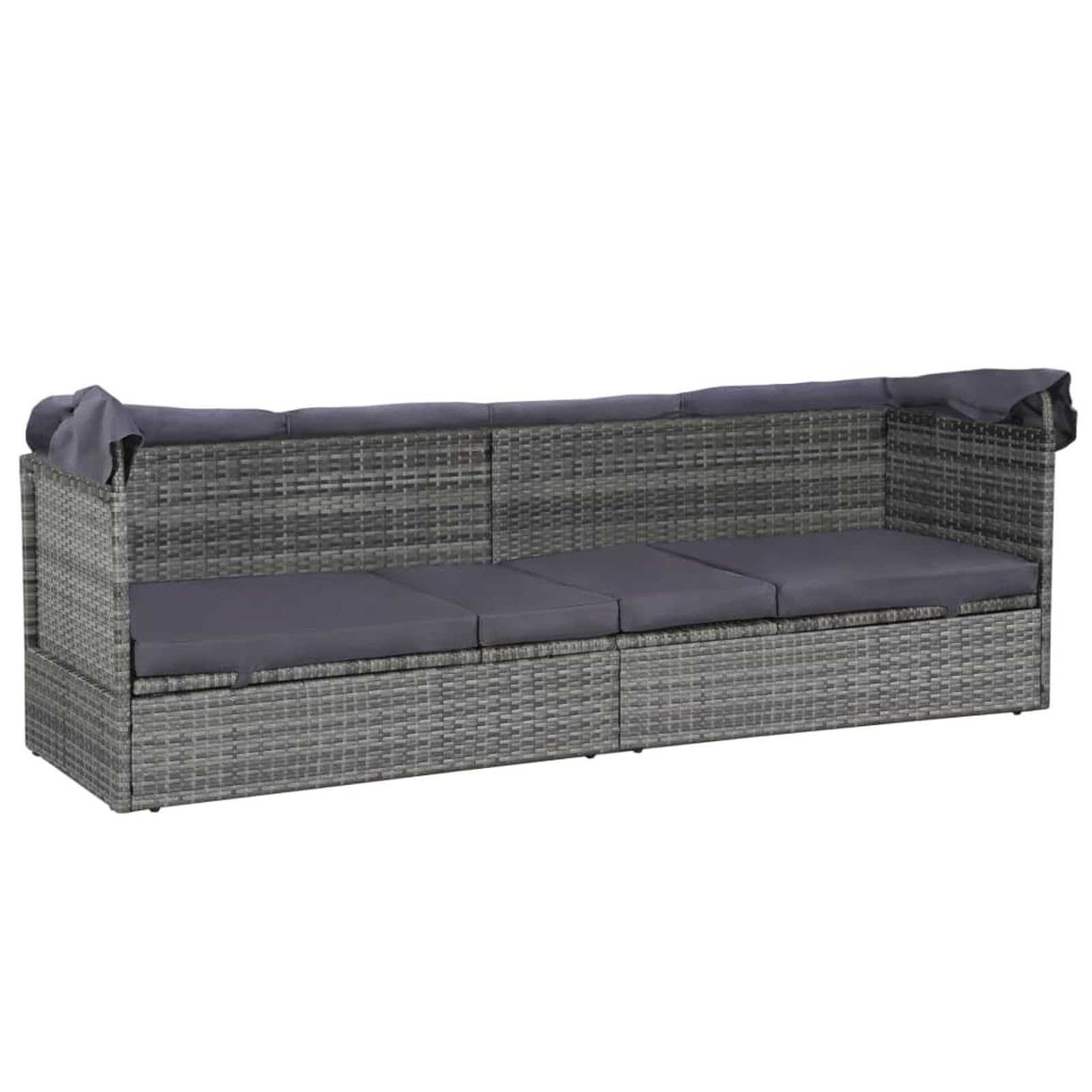 Homgoday Letto da giardino con baldacchino grigio 205 x 62 cm in resina intrecciata, lettino da giardino con schienale regolabile, letto da campeggio per spiaggia, esterno, balcone, terrazza