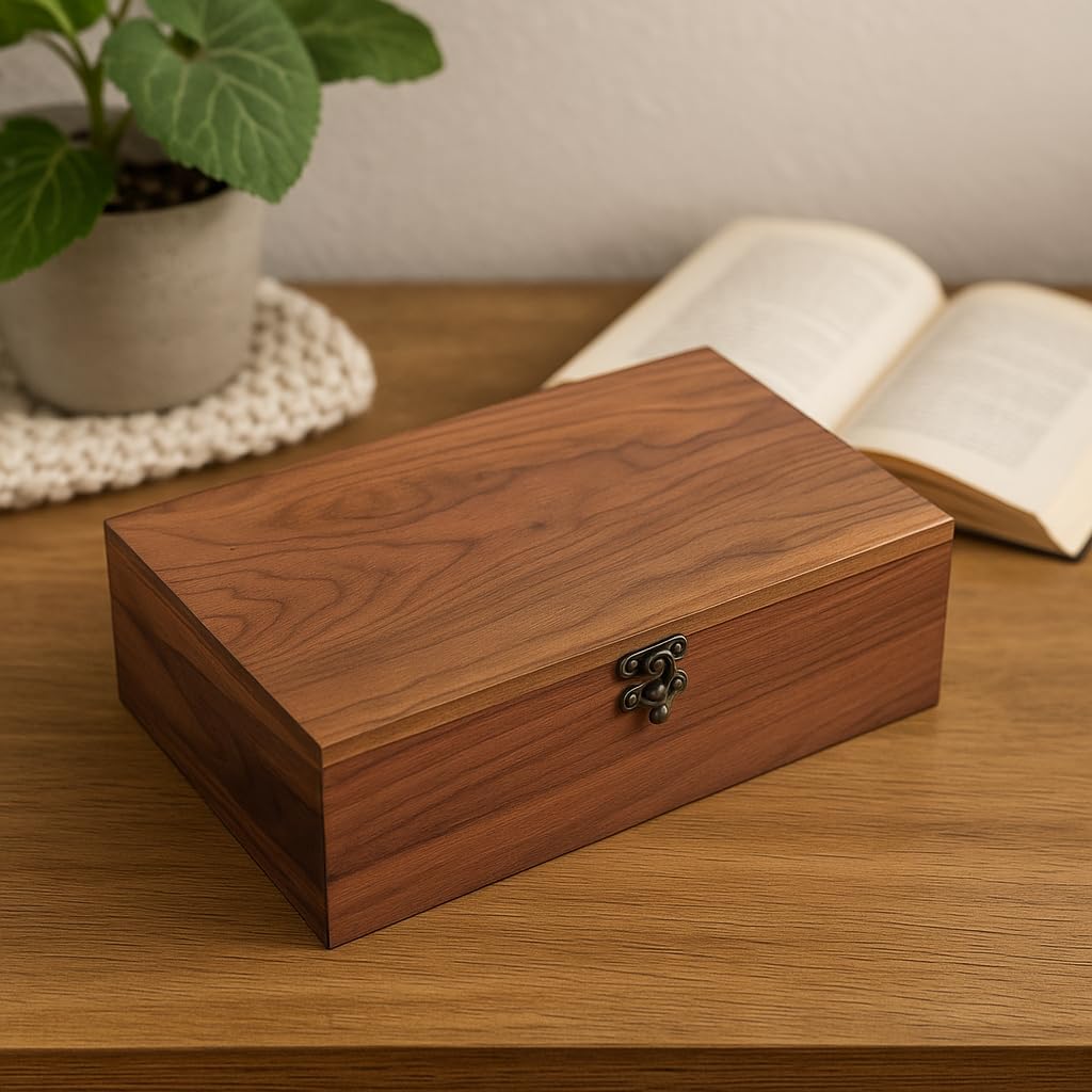 Caja de almacenamiento de madera de nogal, organizador hecho a mano para joyas, relojes, recuerdos, caja de almacenamiento multiusos de 11 x 7 x 3.1 pulgadas