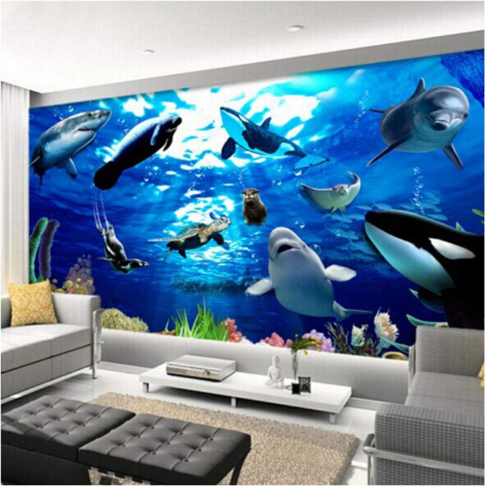 Amazon Iusasdz 水中世界ブルーオーシャンイルカシャーク写真壁画3dステレオ壁紙子供用寝室リビングルーム背景壁家の装飾 400x280cm 壁紙