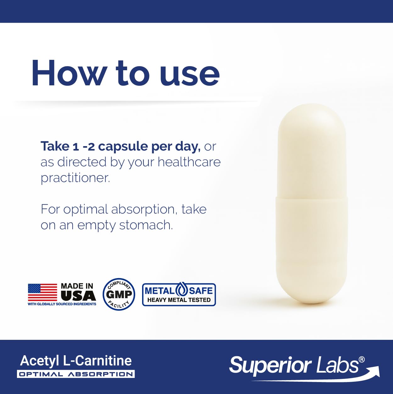 Superior Labs Acetyl L-Carnitine 500 mg, High Potency ALCAR, Pure Non-GMO, Zero Synthetic Additives, Maximum Absorption, Energy & Fat Metabolism, Brain, Nerve & Cellular Detox Support, (200 Veg Caps) — Amazon image 4