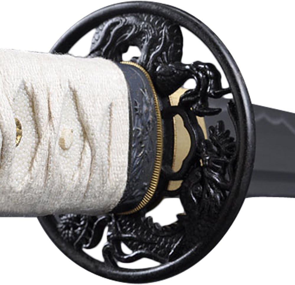 Handmade Sword - Fully Practical Dragon Samurai Katana, Dragon Tsuba, Fully Hand Forged, 1045 Carbon Steel, Heat Tempered, Full Tang, Sharp, White Scabbard