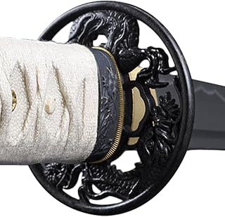 Handmade Sword - Fully Practical Dragon Samurai Katana Sword, Dragon Tsuba, Fully Hand Forged, 1045 Carbon Steel, Heat Tempered, Full Tang, Sharp, White Scabbard