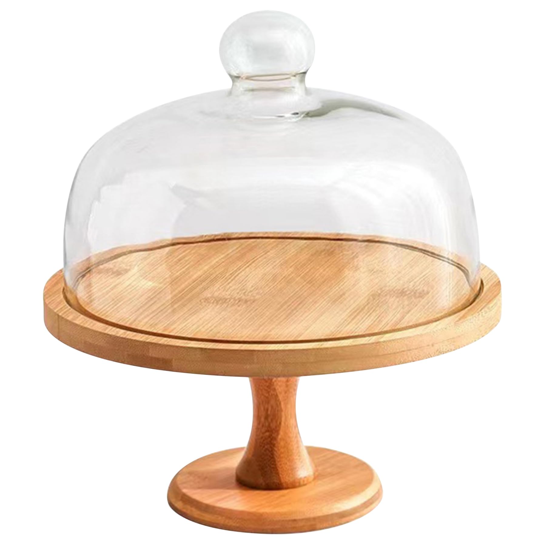 Soporte para Tartas Soporte para Tartas de Madera de 9 Pulgadas con Tapa de Vidrio Transparente Cúpula Desmontable Multifuncional para Fiestas Postres Queso Exhibición y Almacenamiento de F