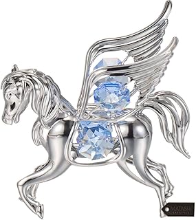 Matashi Crystal Studded Mythical Flying Winged Pegasus Horse Hanging Christmas Tree Ornament Figurine, Gift Boxed with Storage Pouch, Holiday Decoration
