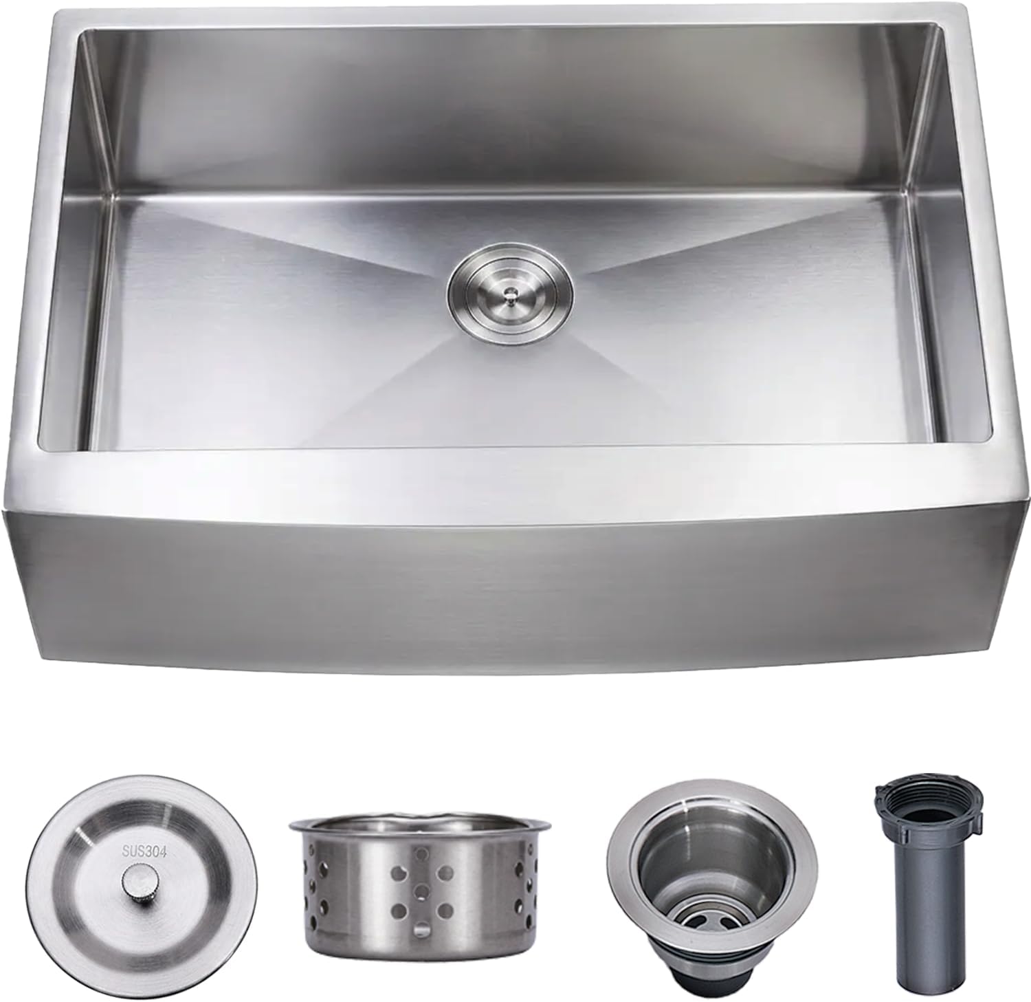 VCCUCINE Farmhouse Sink, 30 Inch Stainless Steel Farmhouse Kitchen Sink, Undermount Drop in Single Bowl Basin Apron Sink, Brushed Nickel Farm Sink with Strainer