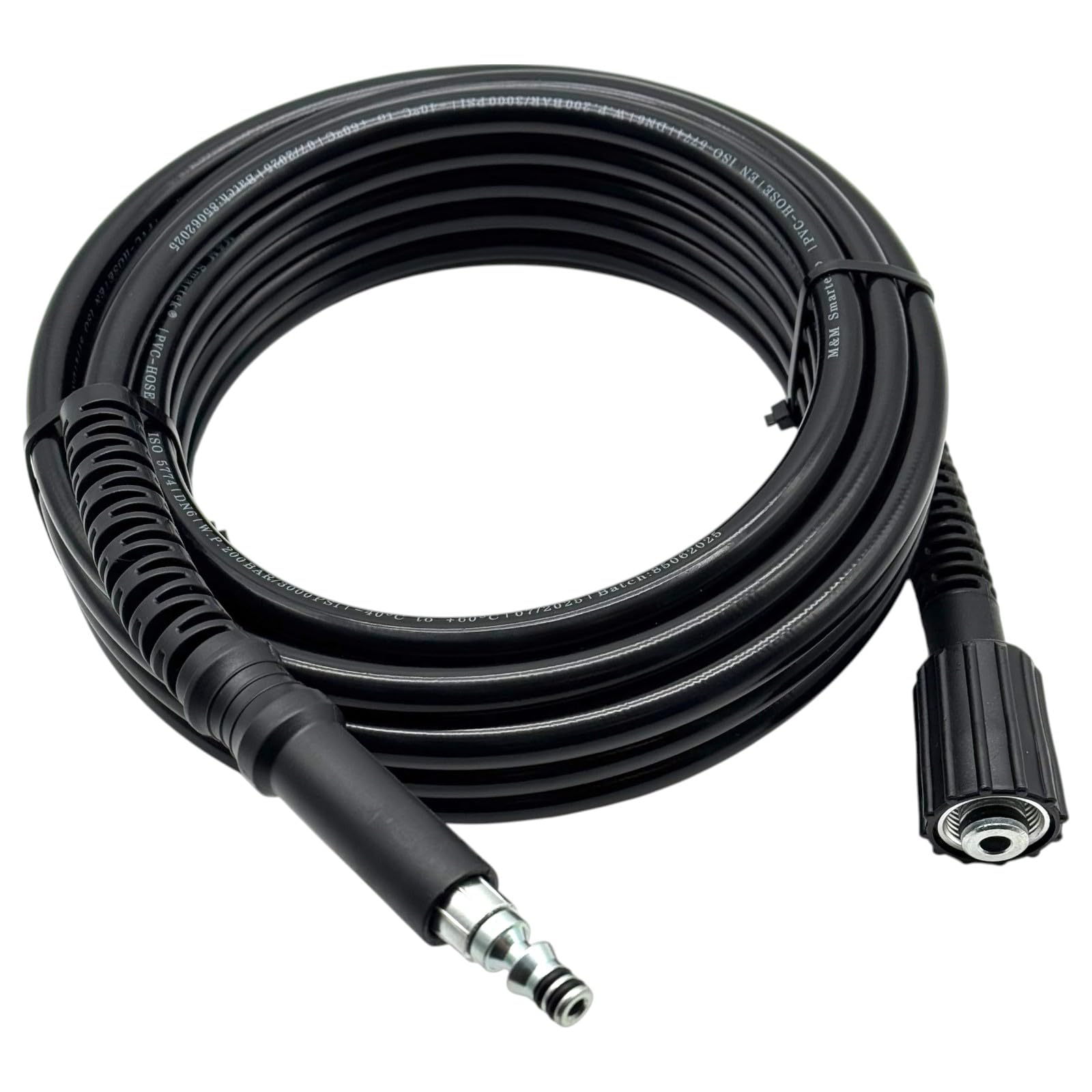 M&M Smartek Tuyau de nettoyeur haute pression M22 x 1,5 mm avec mamelon de 15 mm, 160 bar – Raccord manuel facile, protection anti-torsion, pour Parkside et plus (3 m)