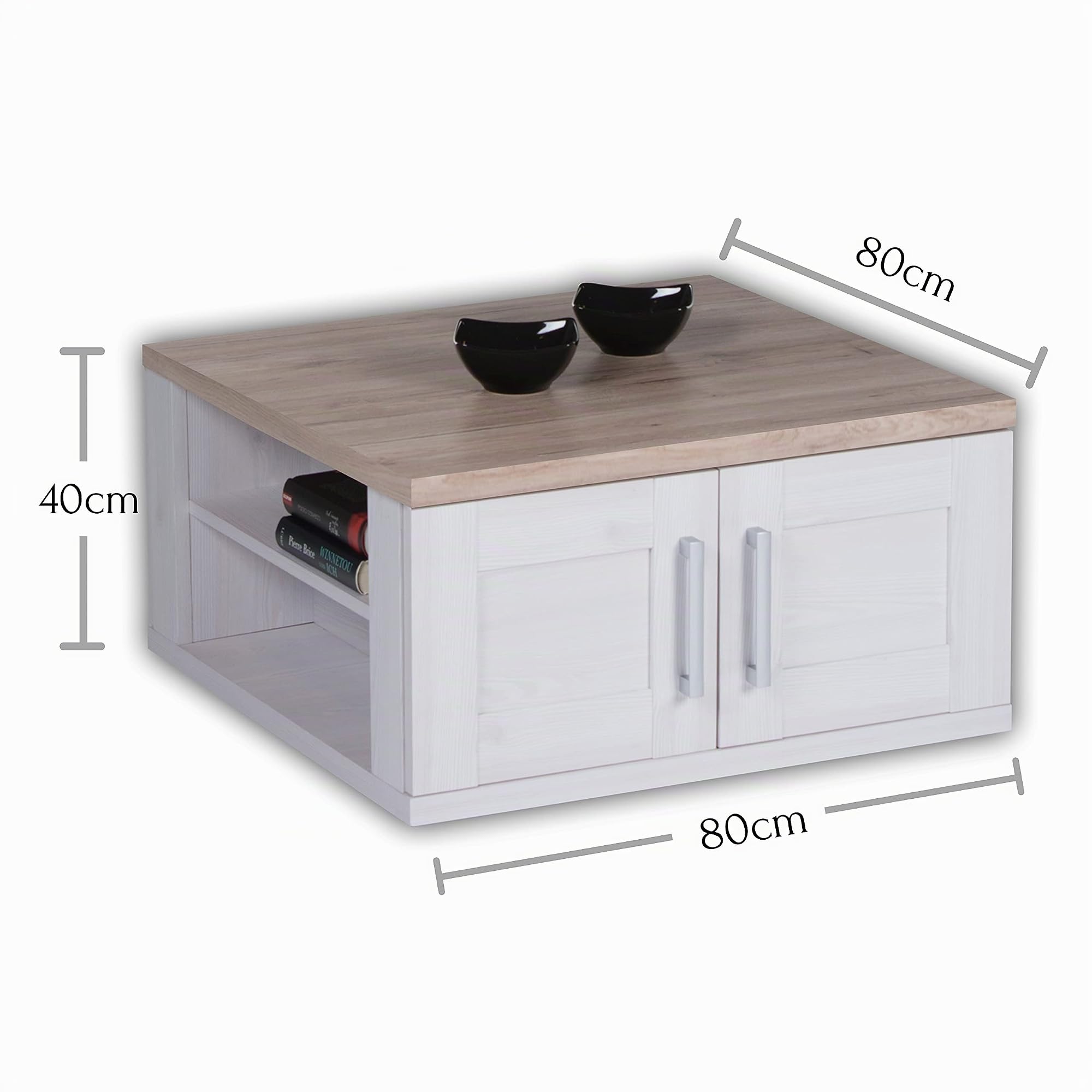 Stella Trading ROMANCE Couchtisch mit Ablagefächern in San Remo & Sibiu Lärche Optik - Sofatisch im Landhausstil für Ihren Wohnbereich - 80 x 40 x 80 cm (B/H/T)