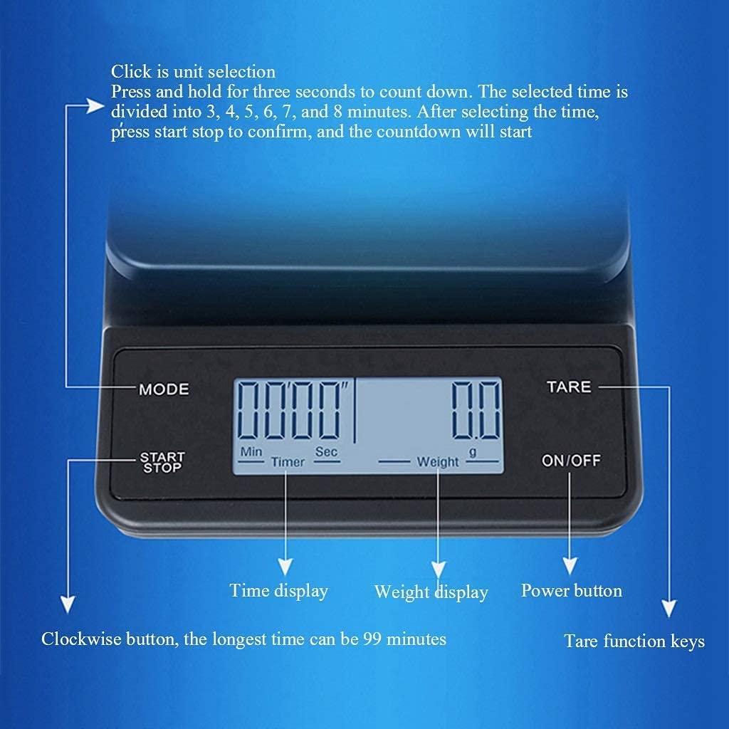 Básculas de Alimentos Wlectronic Básculas de Cocina Digitales pequeñas, báscula de café de precisión de 0,1 g, báscula de Cocina Inteligente multifunción con Temporizador