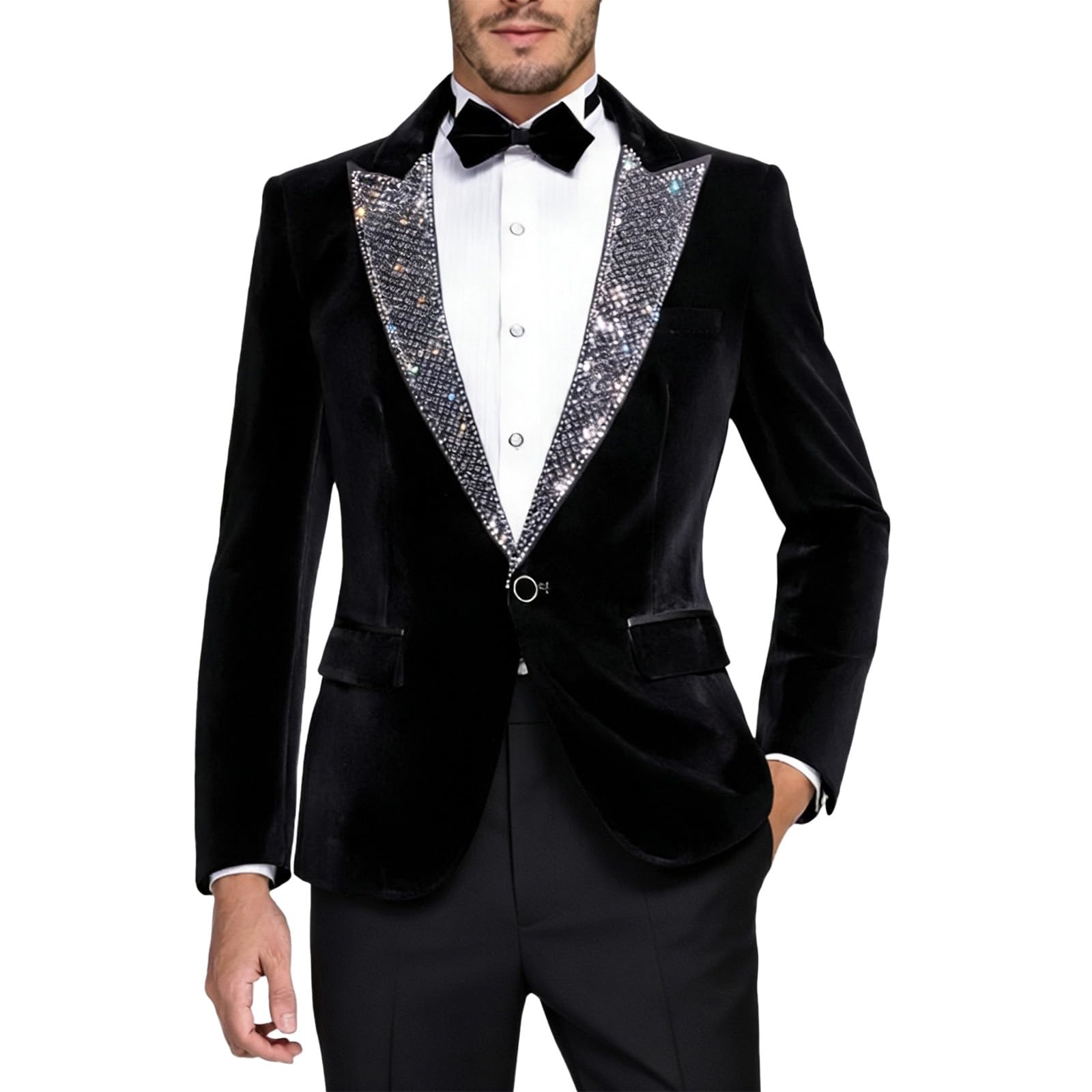 Generico Giacca da palcoscenico in velluto con strass, lucida, per spettacoli in discoteca, feste, elegante abbigliamento formale
