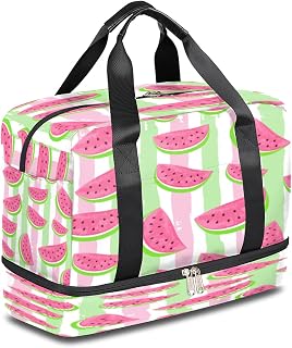 Bolsa de viagem com listras de melancia e frutas, para o fim de semana, bolsa de mão, bolsa de mão, bolsa de ombro com compartimento para sapatos, para mulheres, homens, meninas, meninos, para academia, esportes, férias, essenciais, Multicor, M