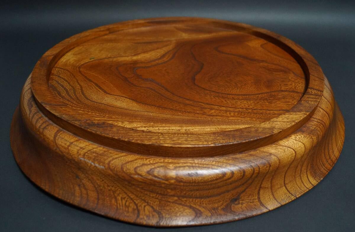 Amazon.co.jp: 茶道具石泉老人刻欅製大型刳り貫き肉厚丸盆細工彫り