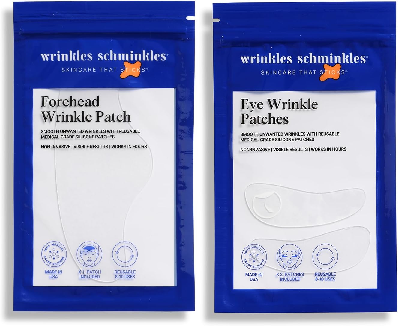 Wrinkles Schminkles Forehead & Under Eye Wrinkle Set - Reusable Silicone Patches for Smoothing Facial Lines - Overnight Wrinkle Reduction (1 Pair)