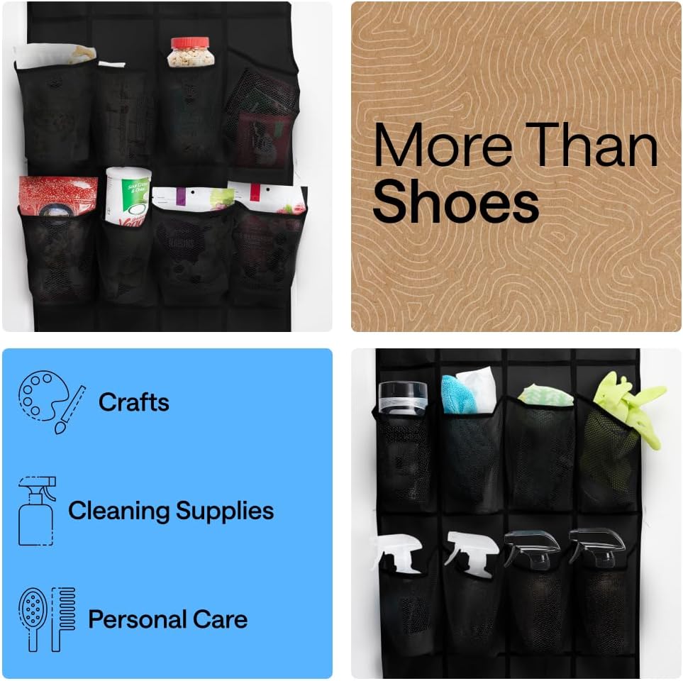 GORILLA GRIP Over the Door Shoe Organizer, 24 Large Breathable Mesh Pockets, Space Saving Hanging Storage Holder, Closet Rack Hanger Holds Up to 40 lbs, Hangs on Closets for Shoes, Accessories, Black - Image 5