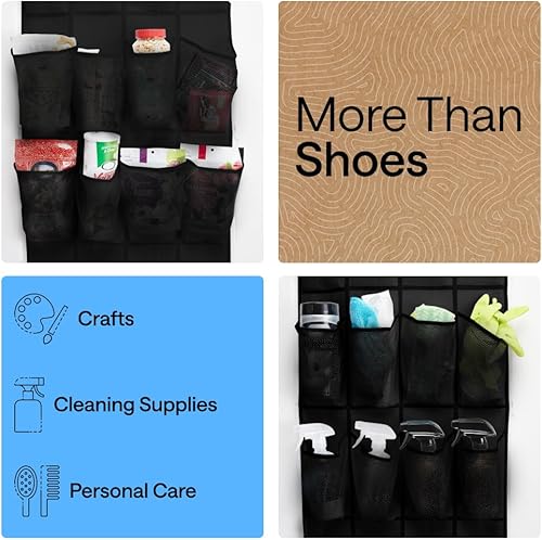Miniatura 6 de GORILLA GRIP Organizador de zapatos sobre la puerta, 24 bolsillos extra grandes de malla transpirable, soporte de almacenamiento colgante que ahorra