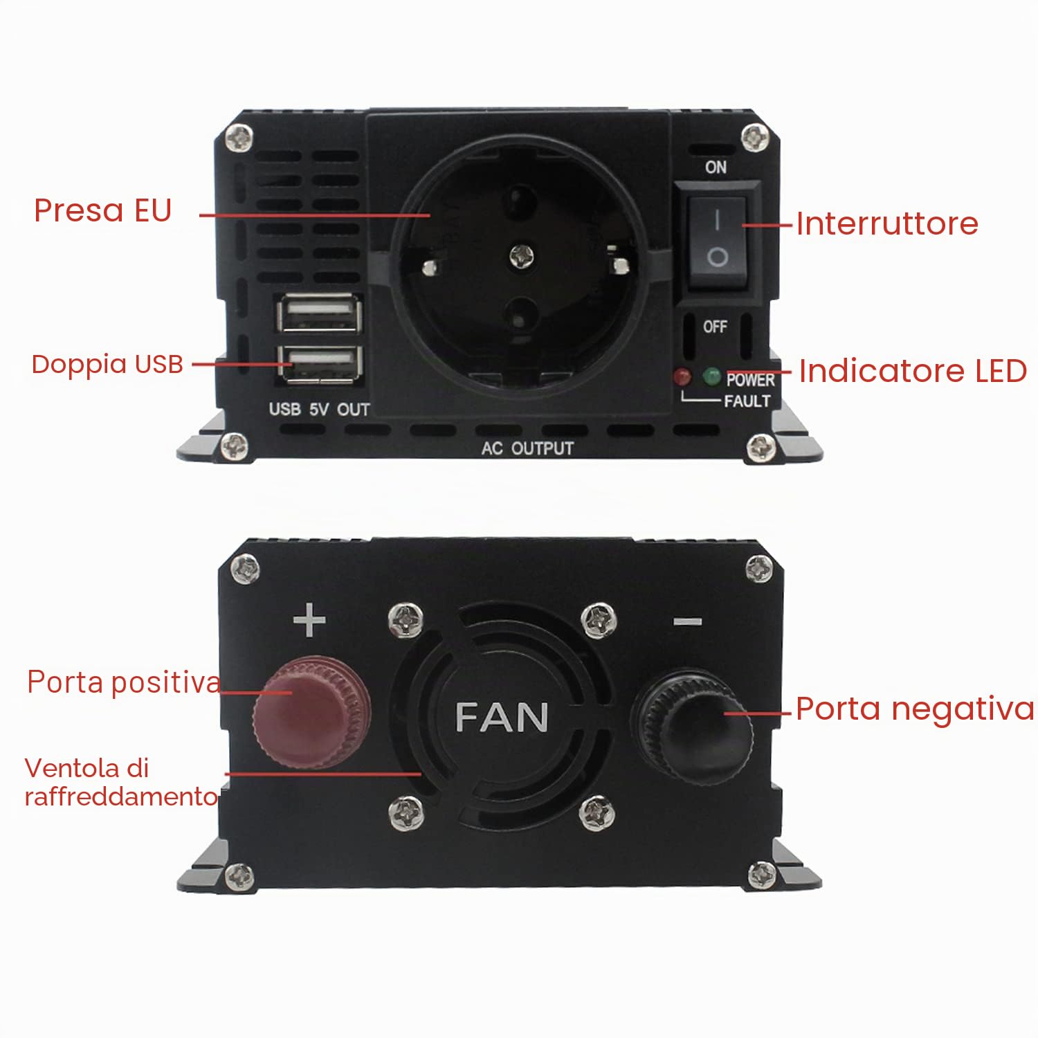 Power inverter 12V 220V 750W /1500W, Trasformatore di tensione 12 V 230 V, convertitore di corrente da 12 a 230V