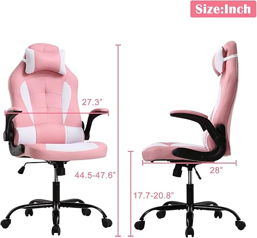 Miniatura 27 de Silla de videojuegos, silla de computadora de piel sintética ajustable con reposacabezas soporte lumbar, brazos y ruedas abatibles, silla de oficina