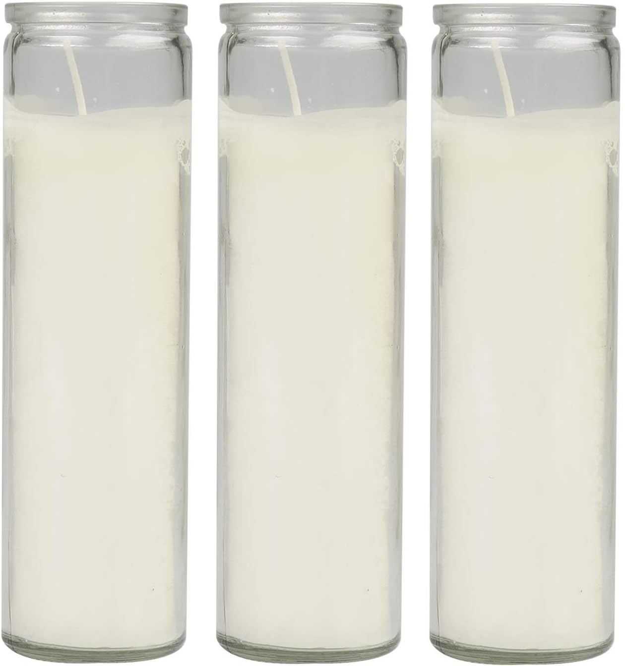 8" Classic Solid White Candle Wax in Tall Glass Jar, Set of 3 Pieces