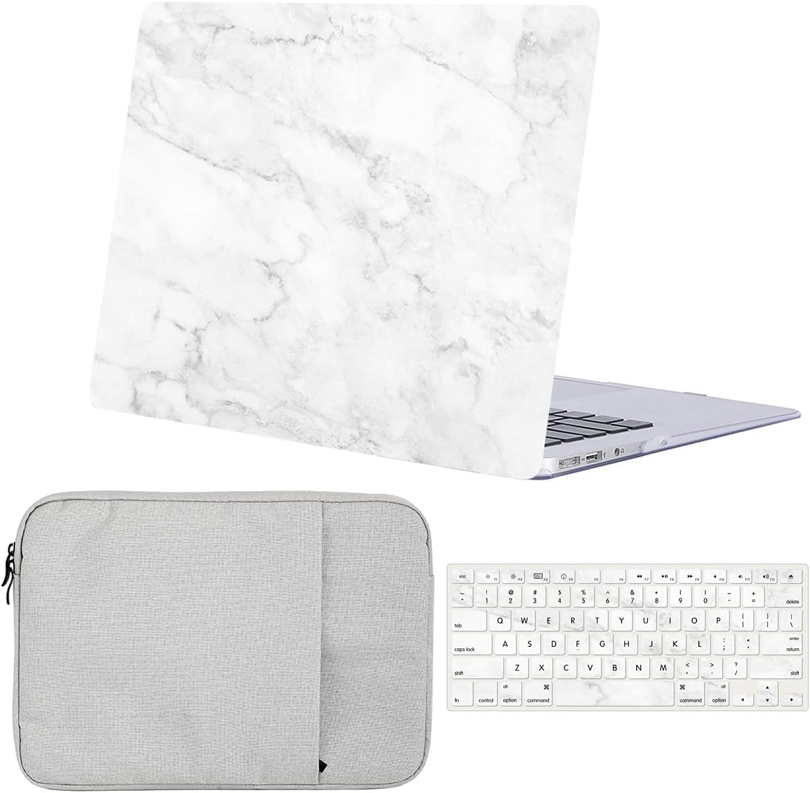 Case Compatible with MacBook Pro 14 inch 2021 Release A2442 M1 PRO/MAX with Touch ID, 3 in 1 Protective Plastic Hard Shell Cover & Laptop Sleeve Bag & Keyboard Skin - White Marble