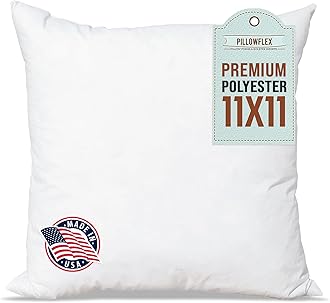 Pillowflex Premium Polyester Throw Pillow Insert - 11x11 Ultra Soft Small Square Throw Pillow, Couch Sham, Lumbar, Back, Sofa - Machine Washable - Decorative Accent Form - 1 Soft Pillow