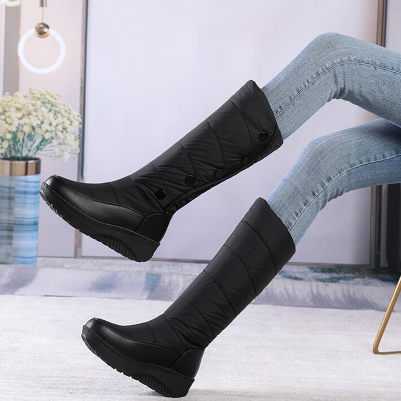 ダウンブーツ レディース あったか 秋冬 ロングブーツ 靴 スリッポン 内側ボア ウェッジヒール アウトドア 軽量 甲高 幅広 防水