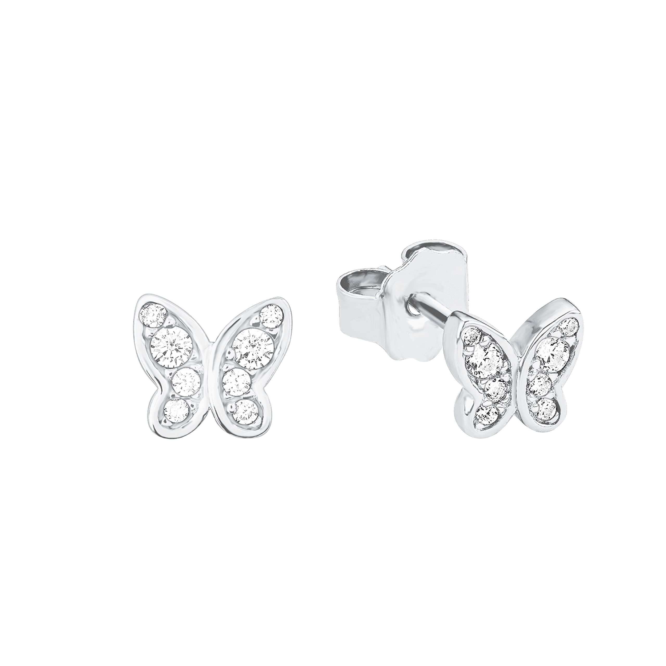 s.Oliver s.Oliver Stud Earrings Girl'S Kids Ear Jewelry, with Zirconia Synth., 0,5 cm, Multicolor, Butterfly, Comes in Jewelry Gift Box