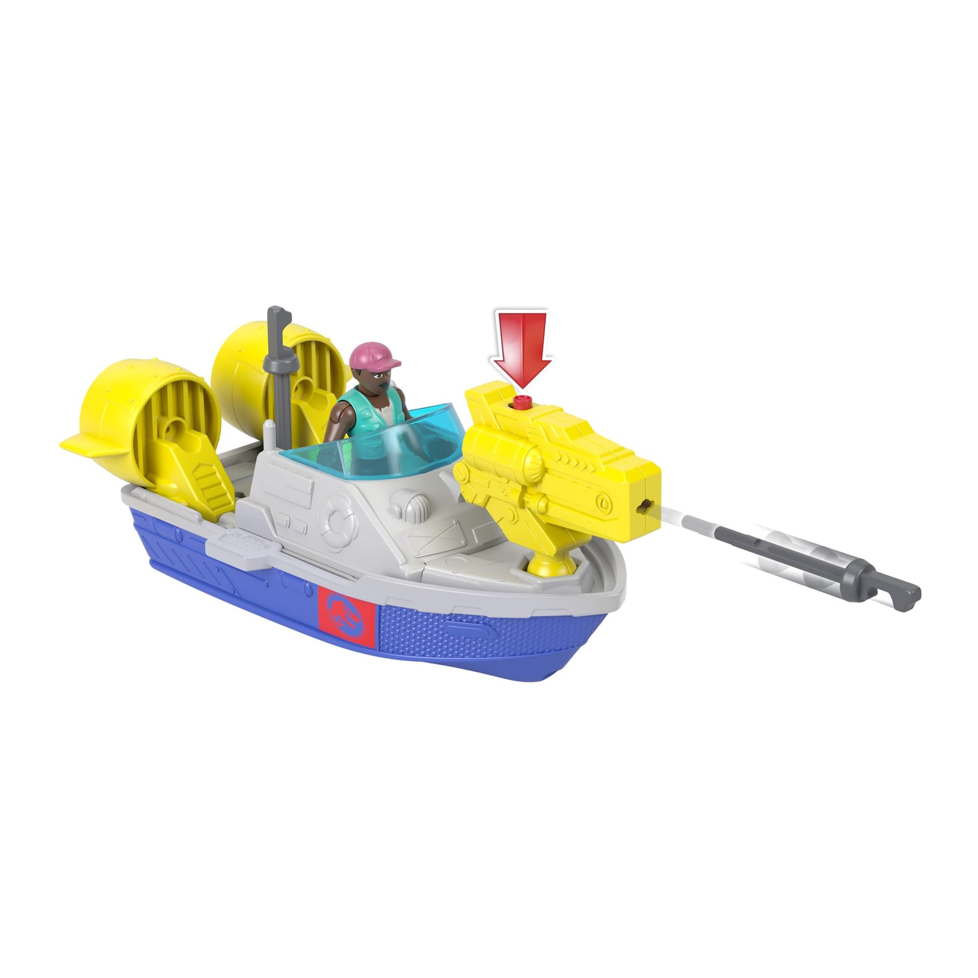 Fisher-Price Imaginext Jurassic World Rebirth Aquachomp Chase Mosasaurus 18-inch Dinosaur Toy with 3-inch Action Figure, Launcher Boat & 2 Projectiles