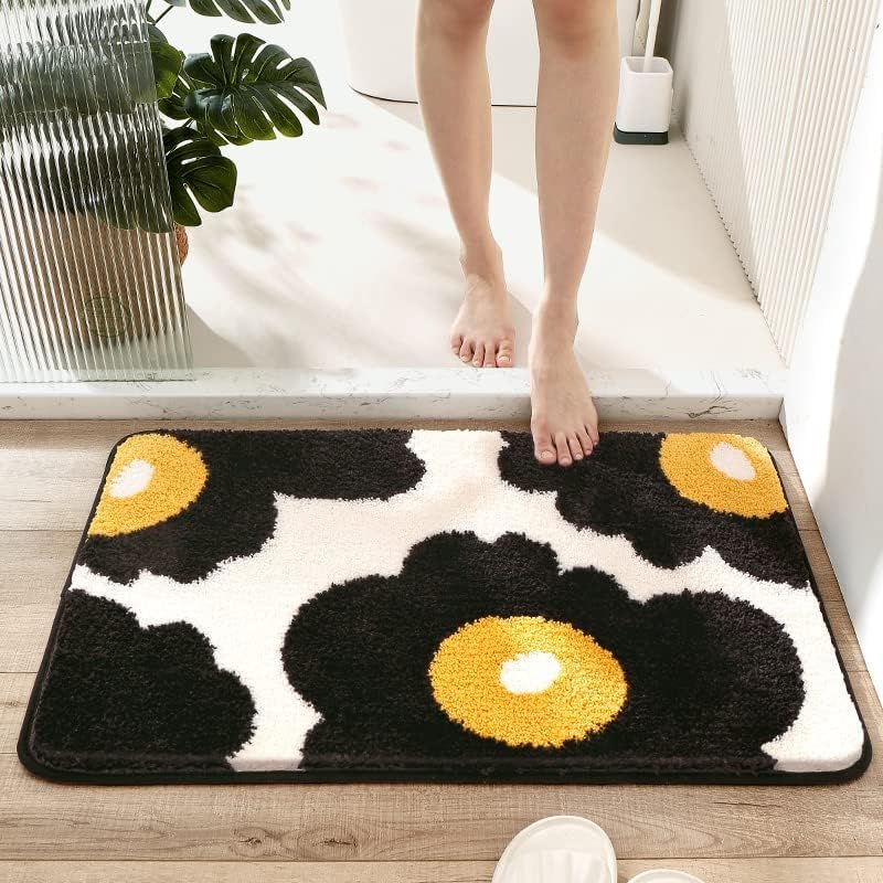 Image of AAZEEM Mat Rugs Non-Slip Abstract Bath Rugs Cute Mat Washable for Tube|Rectangular Door Mat for Home |Drawingroom |Easy Clean Indoor and Outdoor Floor Mat |Super Absorbent |Black |16 inchx24 inch & 20 inchx32 inch |
