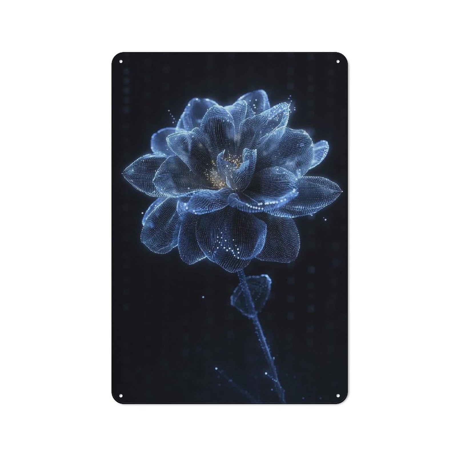 Junmoney Style-7 Loft Style Glowing Blue Dahlia Decorative Metal Plaque 30X20cm, Studio Wall Art For Workspace, Cafe, Hallway Or Garage