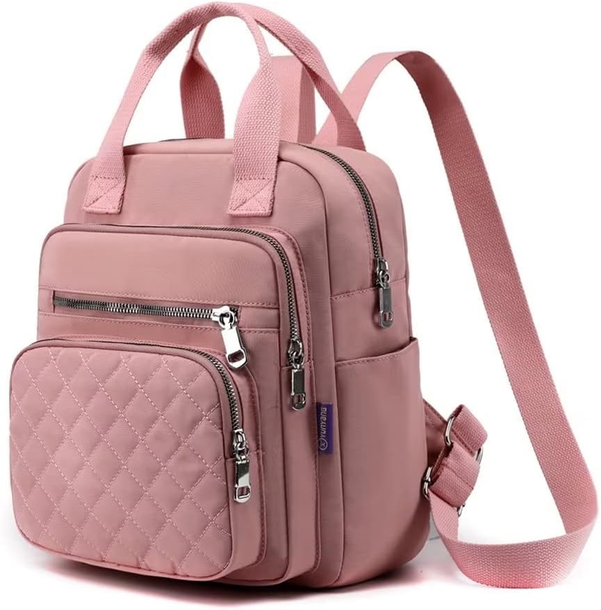 Small Backpack for Women Casual Quilted Square Bag Waterproof Multi Pockets Daypack Lightweight Top Handle Satchel