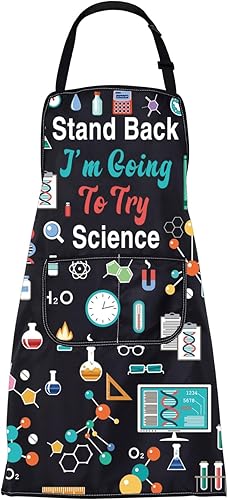FUSTMW Delantal de ciencia delantal de laboratorio científico, delantales de laboratorio de ciencia, regalos para profesores, estudiantes, amantes