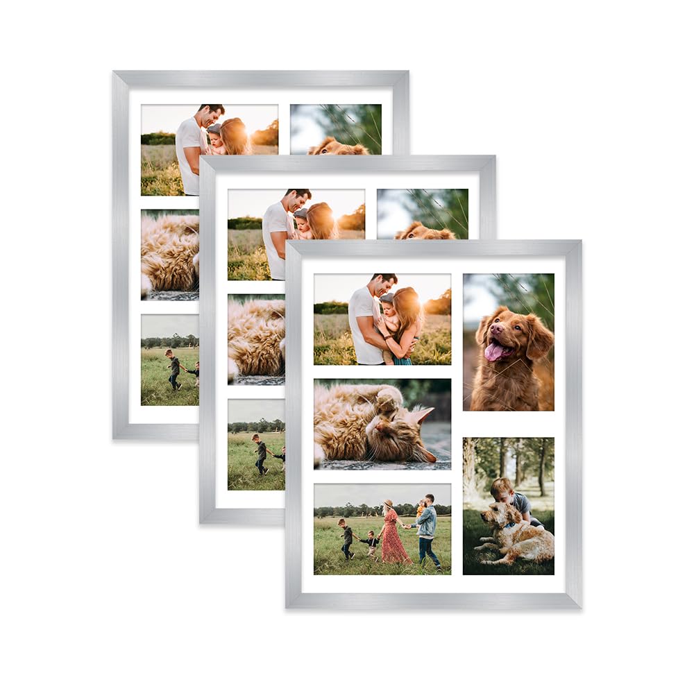 Silver Multi Photo Frame - Holds 5 x 6x4 Pictures, Family Collage Picture Frame for Wall Display, 14x11 Frame size, Set of 3