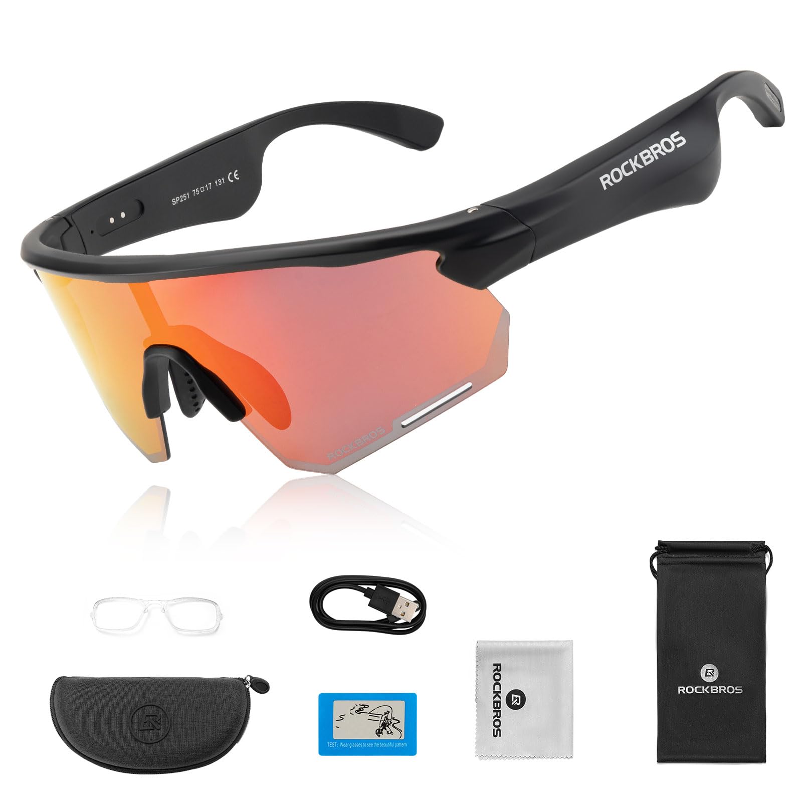 ROCKBROS Bluetooth Cycling Glasses Polarized Smart Glasses for Men and Women Open Ear Sound for MTB Road Bike Climbing Fishing Running