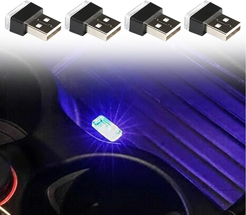 4 luces LED para interiores, mini luz LED USB, decoración de luces LED para interiores de automóvil, lámpara de ambiente interior de automóvil, luz