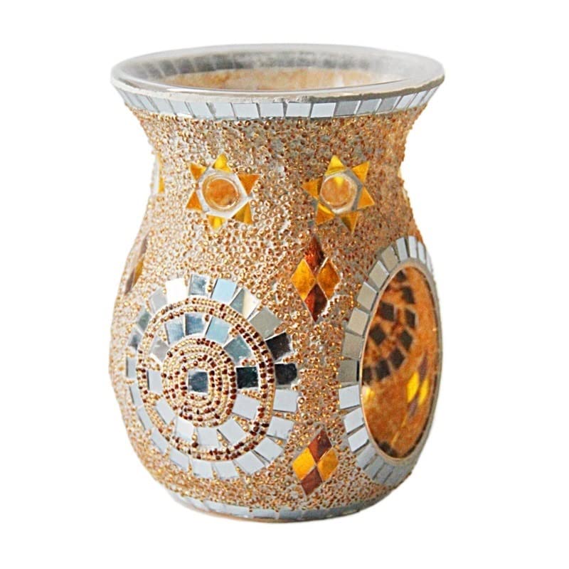 Lámpara Calentadora Velas, Calentador de cera for derretir, estilo étnico Sol Flor Mosaico Vidrio Cera Derretir Quemadores de aceite Quemador de aroma Portavelas Hogar SPA Club Lámpara de aceite esenc