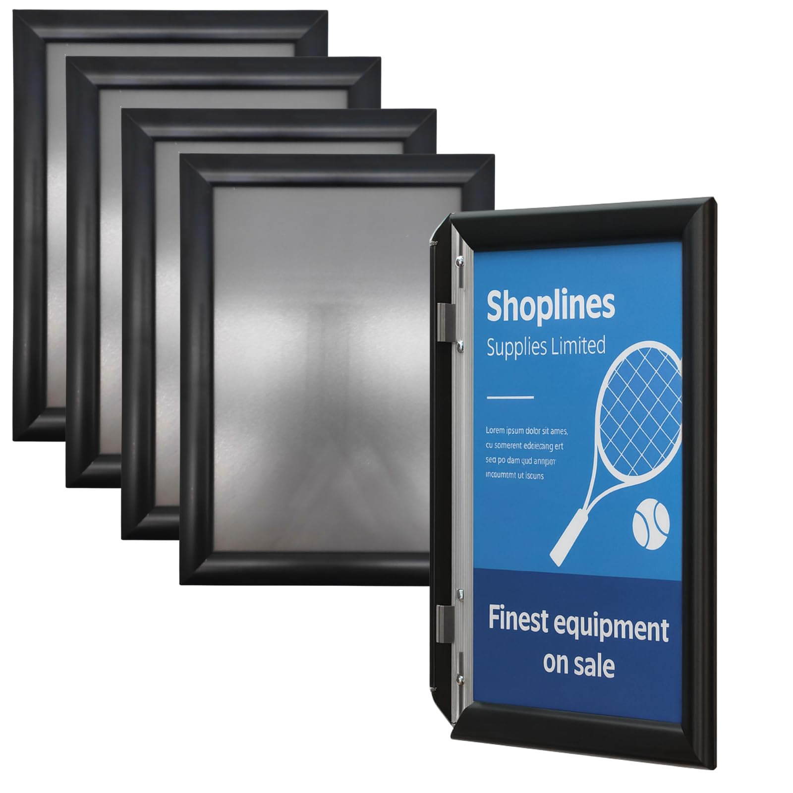 Shoplines Supplies® Snap Poster frame, 5x A4 Aluminium Black Snap Picture Photo Holder for Home and Office