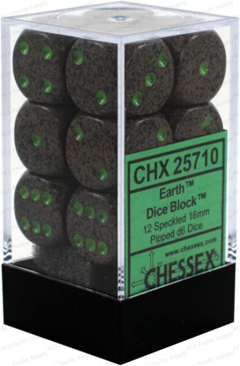 DND Dice Set - Chessex D&D Dice - 16mm Speckled Earth Plastic Polyhedral Dice Set-Dungeons and Dragons Dice Includes 12 Dice – D6, Various (CHX25710)